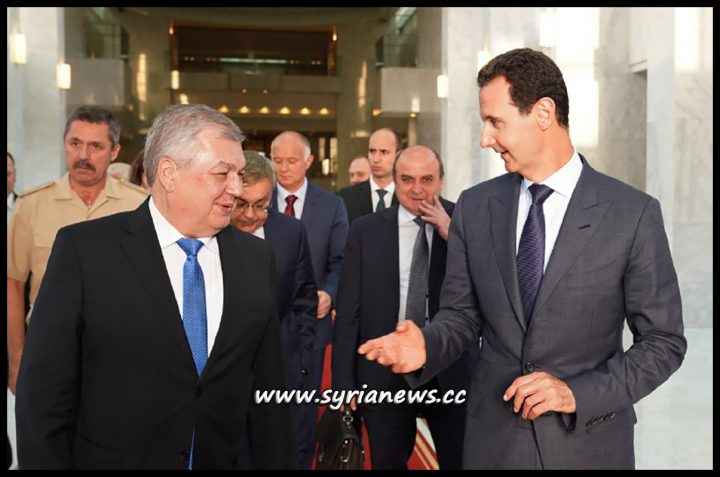 Syrian President Bashar Assad Receives Russian President Putin Special Envoy to Syria Alexander Lavrentiev